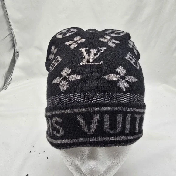 Louis Vuitton Beanie Skull Cap Knit Black Winter Monogram Luxury Designer Mens - Picture 2 of 8